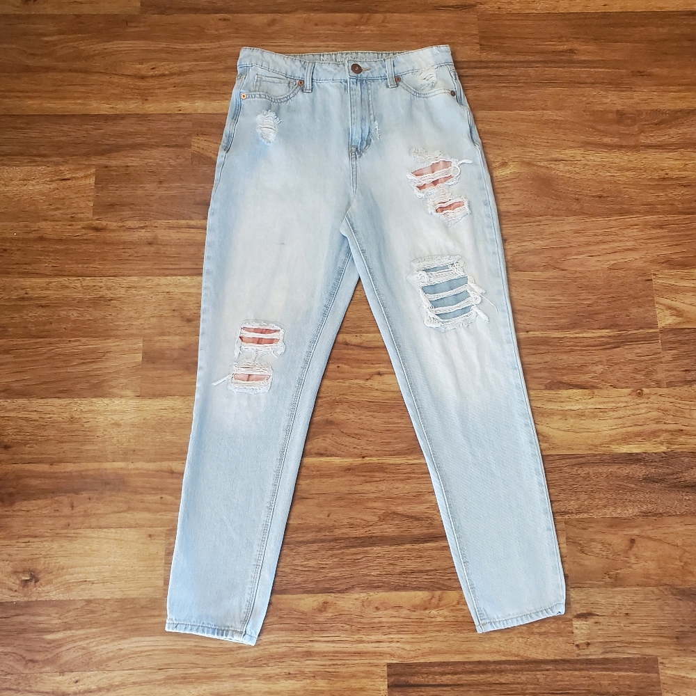 NOBO Mom Jeans Size 5 Light Wash Distressed Patched
